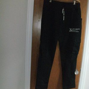 Ecko Unltd Black Drawstring Pull-on Cargo Casual Pants 98% cotton 2% spandex ~ L